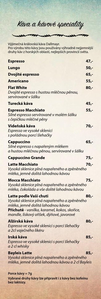 Modré Dveře - nápojový lístek