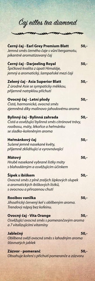 Modré Dveře - nápojový lístek