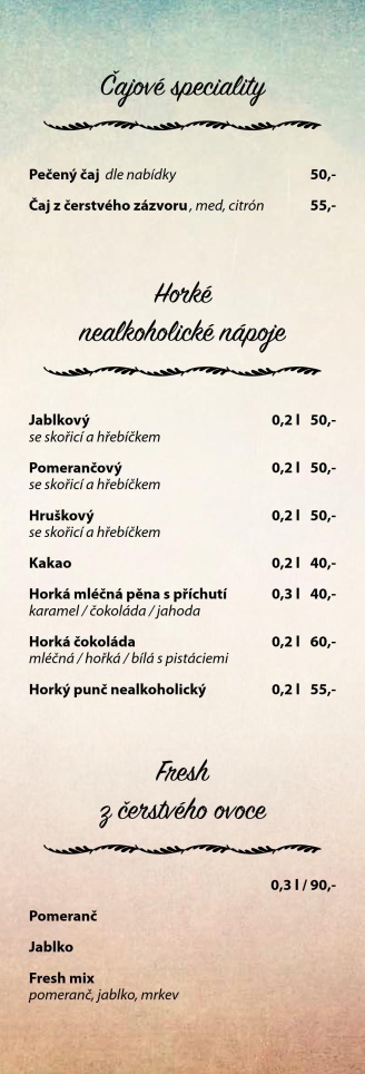 Modré Dveře - nápojový lístek
